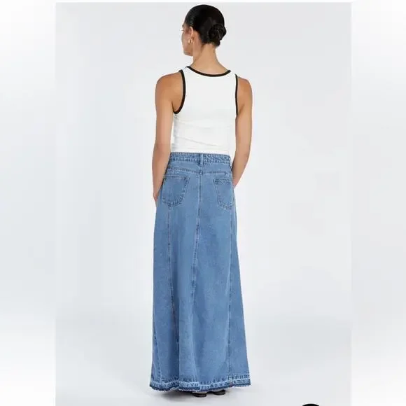 dissh lennon vintage denim blue long cotton high waist maxi skirt size 2 - Picture 4 of 12